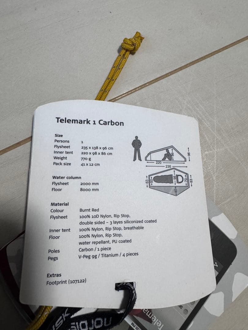 新品未開封 Nordisk Telemark1 Carbon 151001