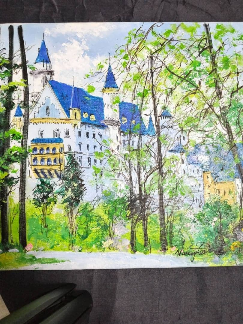 油絵　「古城」ドイツ　ノイシュバンシュタイン城
