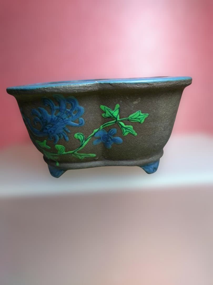 陶器製植木鉢 花と葉の模様