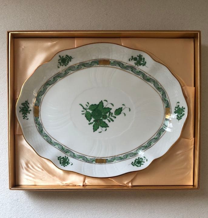 ヘレンド (HEREND) アポニーグリーン オーバル26.5cm 皿