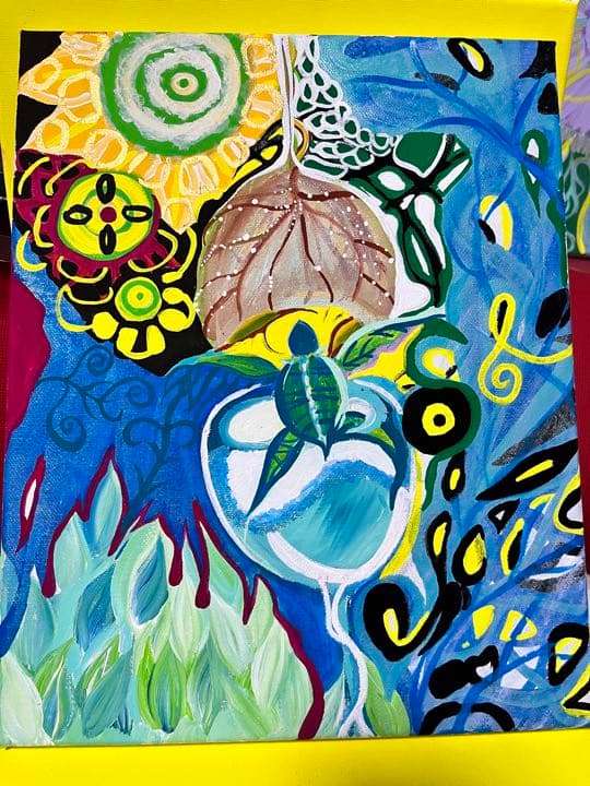 絵画　海亀　自然　ワイングラス　イメージ