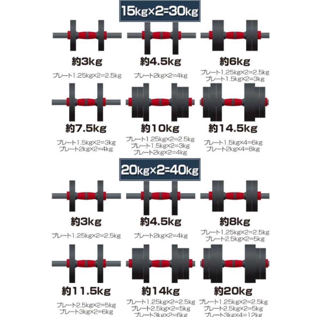 可変式ダンベル 40kgセット 20kg×2 3WAY対応