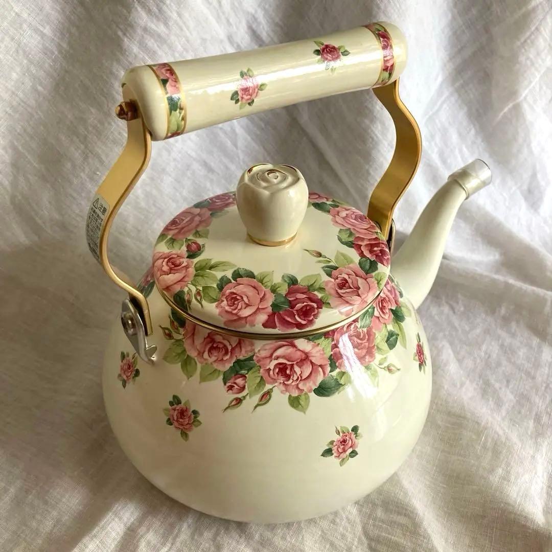 【新品未使用】エジリー　ケトル　インペリアルローズ　花柄　　2.3L　クリーム色