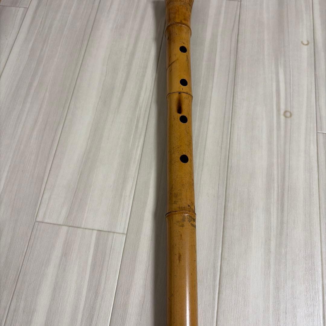 尺八本体 竹製 松風刻印 約54.5cm 幅　真ん中　3.5cm 笛　中古