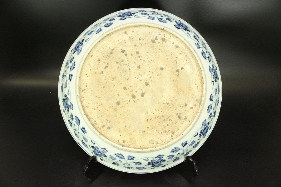 中国美術 青華 獣紋 纏枝蓮花紋 皿 φ40cm(ZE921)
