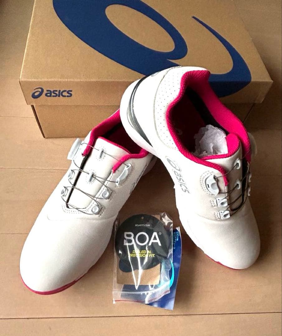 アシックスasics ゴルフシューズ ホワイト/ピンク　ボア24.5cm
