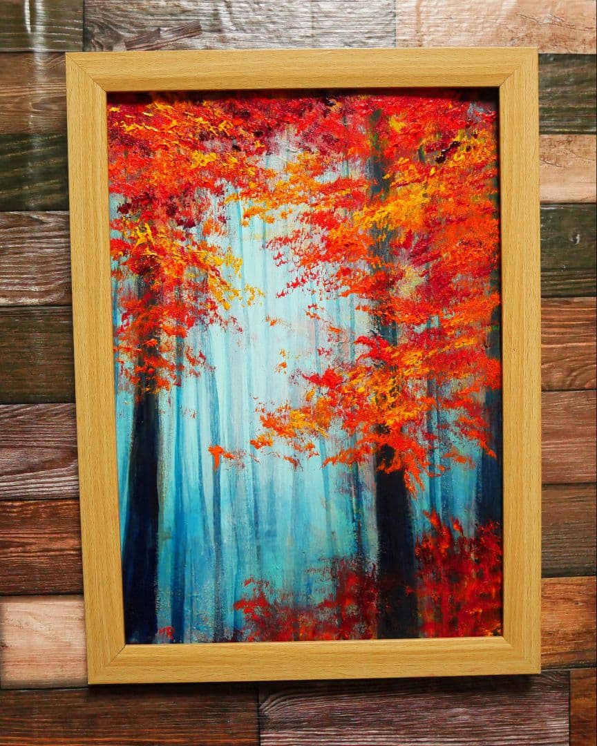 油絵 絵画 【夜の紅葉】