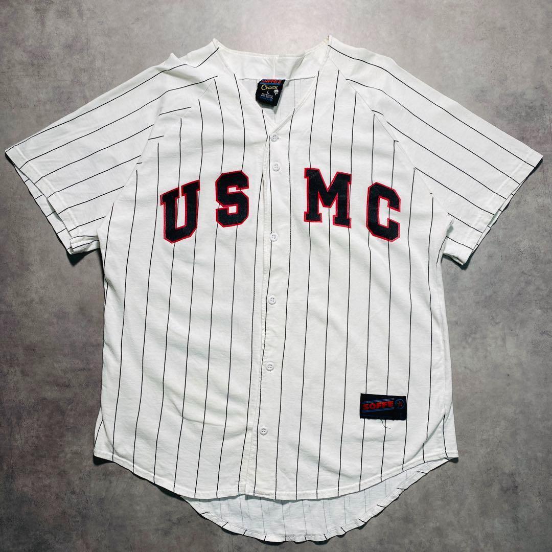 90s USMC ストライプベースボールシャツ Lサイズ USA製 ミリタリー