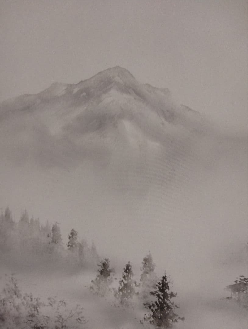 掛軸 水墨山水、やすらぎの日本の風景　 青治作　一年中飾れるので一本目にも最適