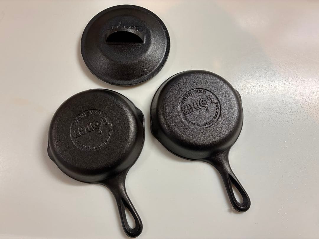 美品 蓋付き LODGEスキレット 小型 5インチ セット USA ソロキャンプ