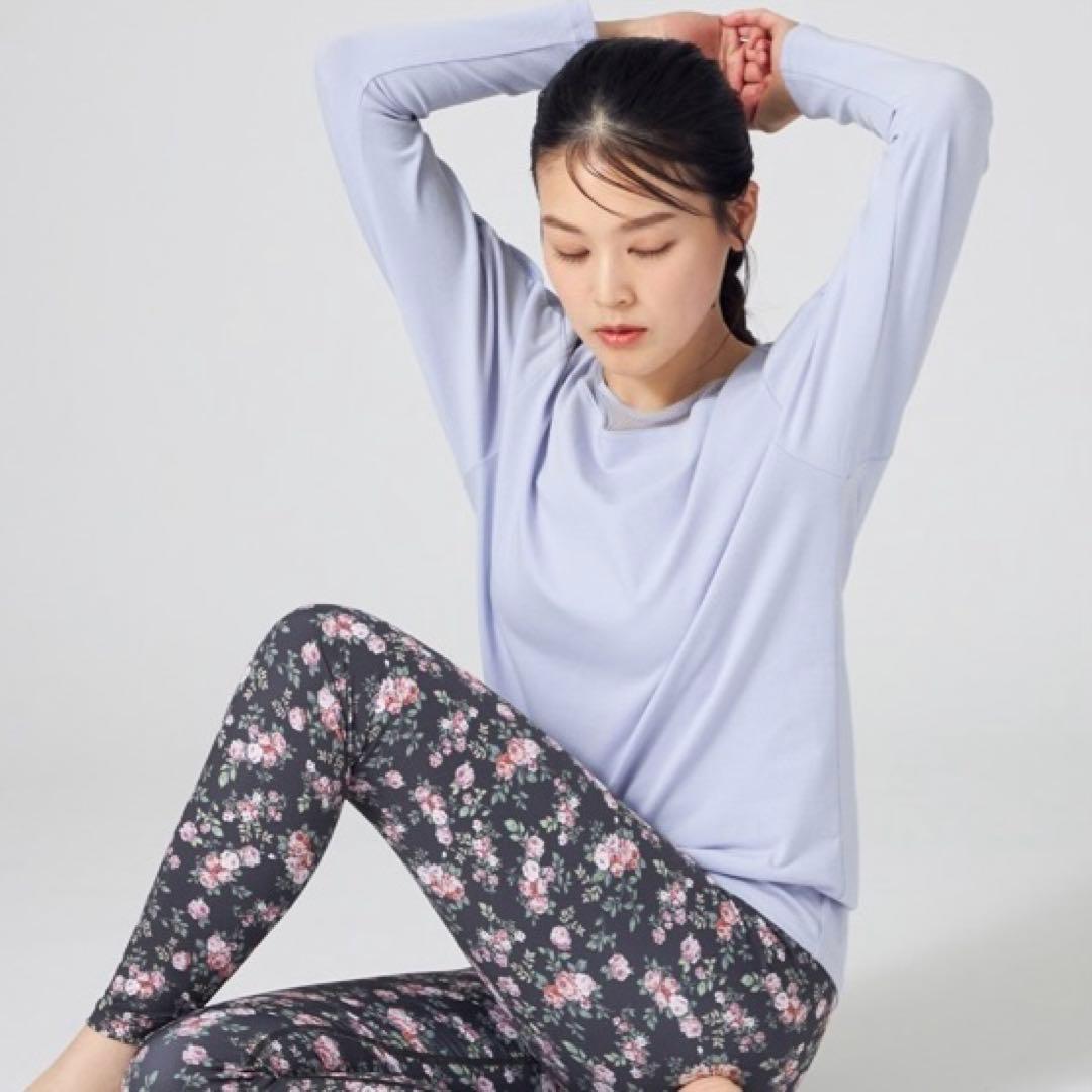 チャコット レースコンビ 長袖 ヘムフィット Tシャツ M ヨガウェア ロング丈