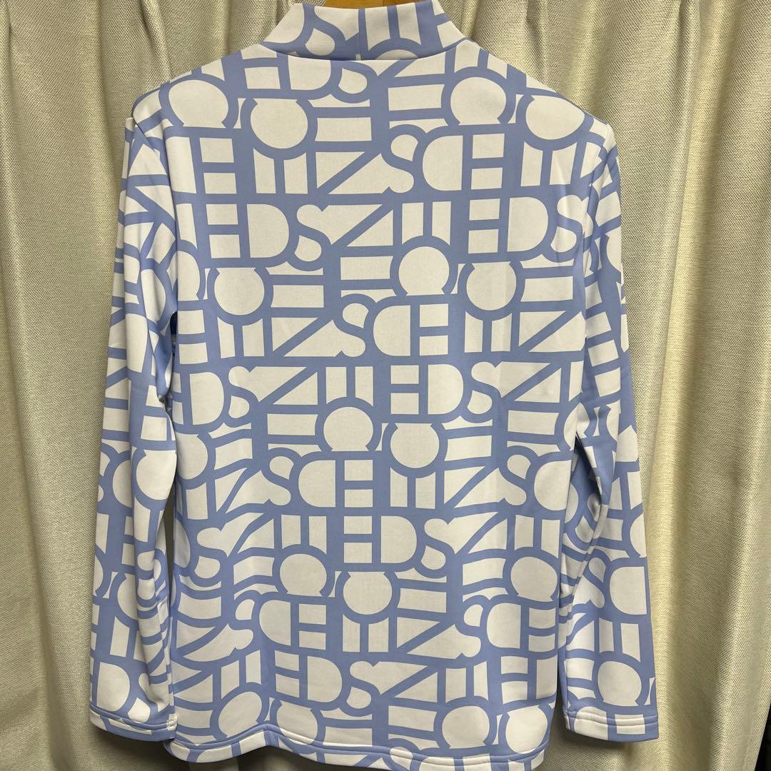 新品 デサントゴルフ 長袖モックネック シャツ L 水色/白 DGMUJB07