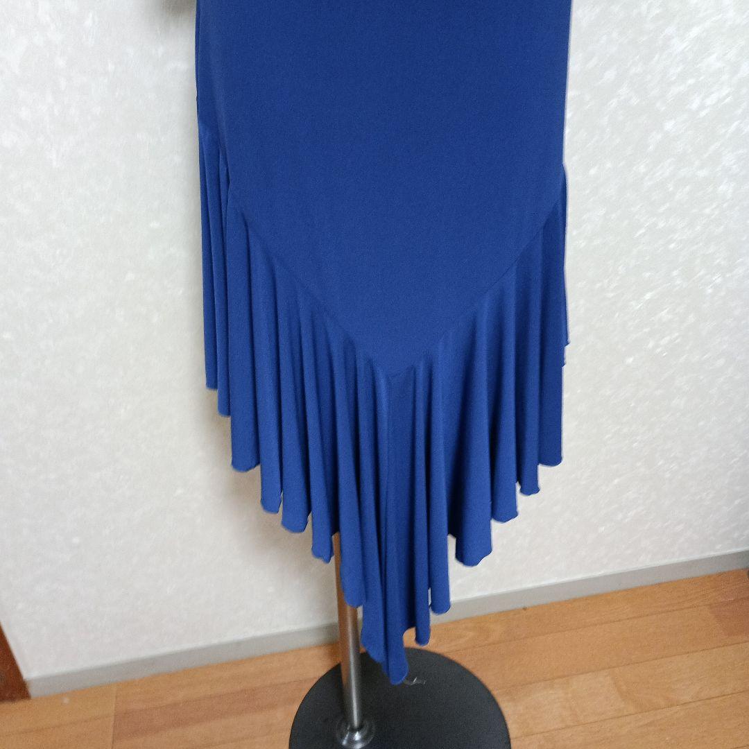 フリル袖 青 フィット＆フレアドレスラテンワンピース