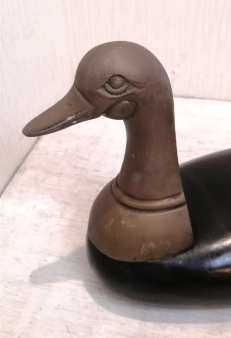 i☆【アンティーク】 木彫り 鴨 鳥 置物 木製 カモ 水鳥 オブジェ 木工品