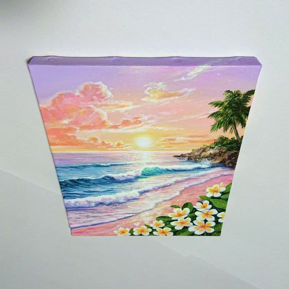 【夏の夕日】アクリル画 F3 風景画 絵画