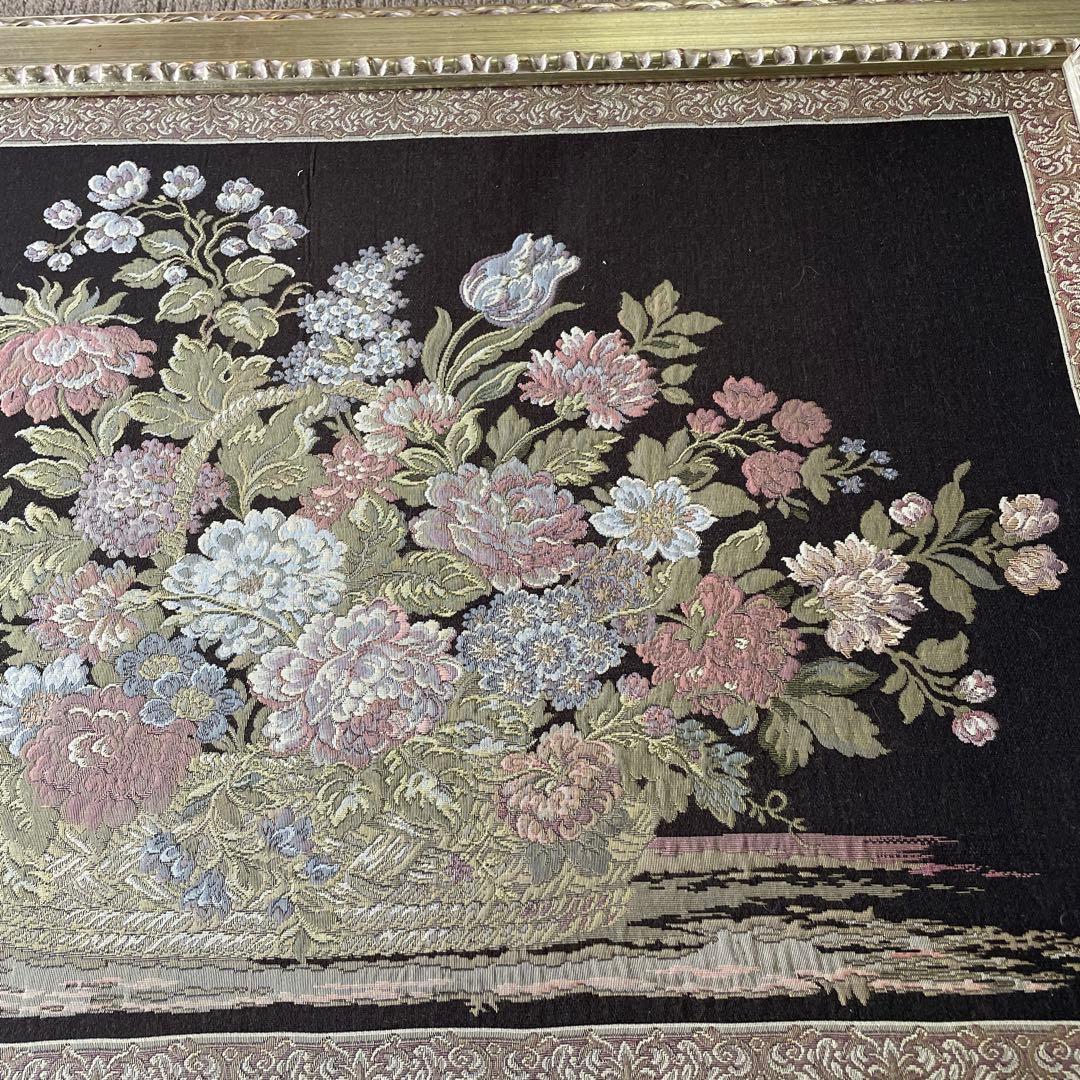 き*ね様 イタリア製 ゴブラン織 花とバスケット タペストリー 絵画 アンティー