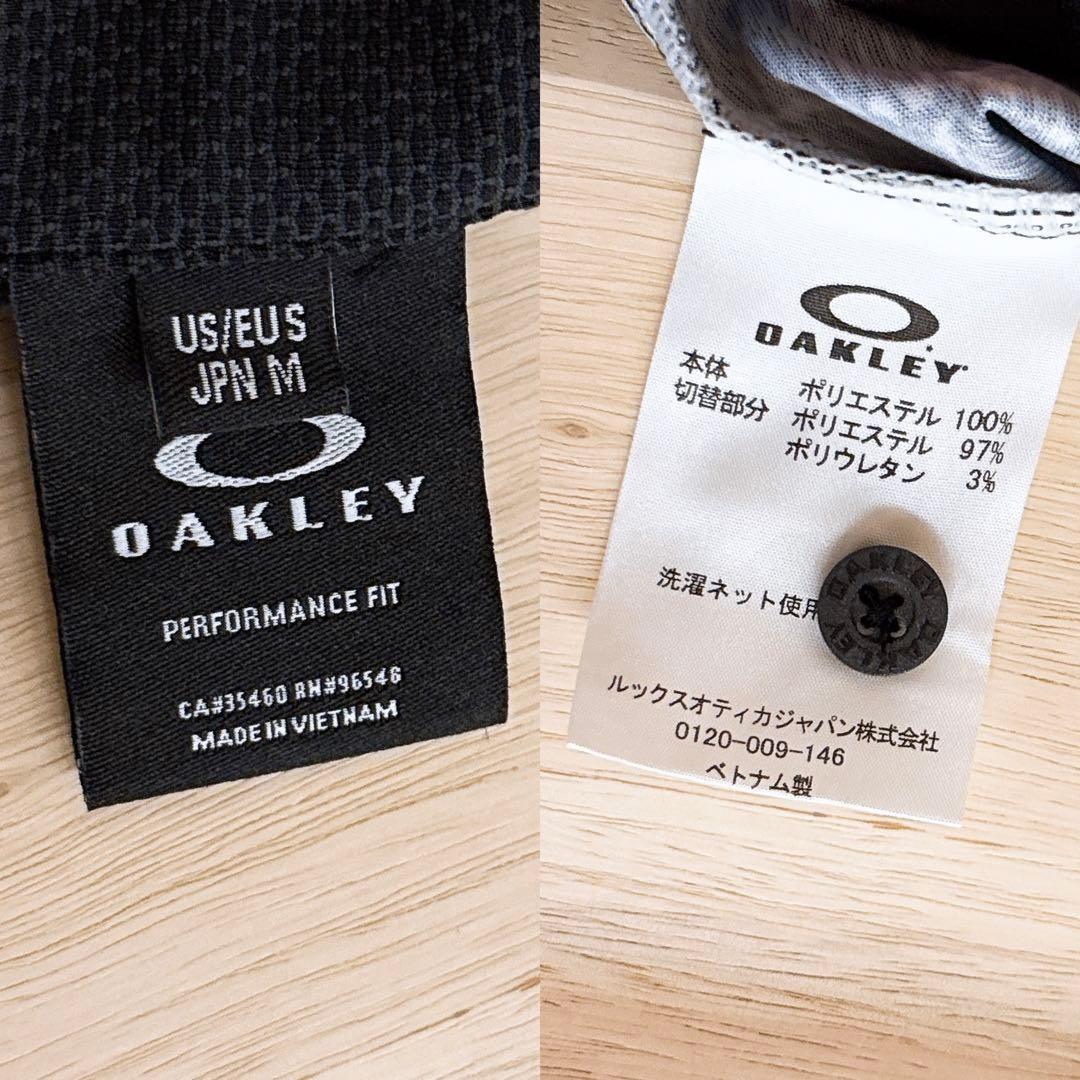 美品/廃番【オークリー】ゴルフ スカル ロゴ 半袖ポロシャツ 総柄 M 黒×白