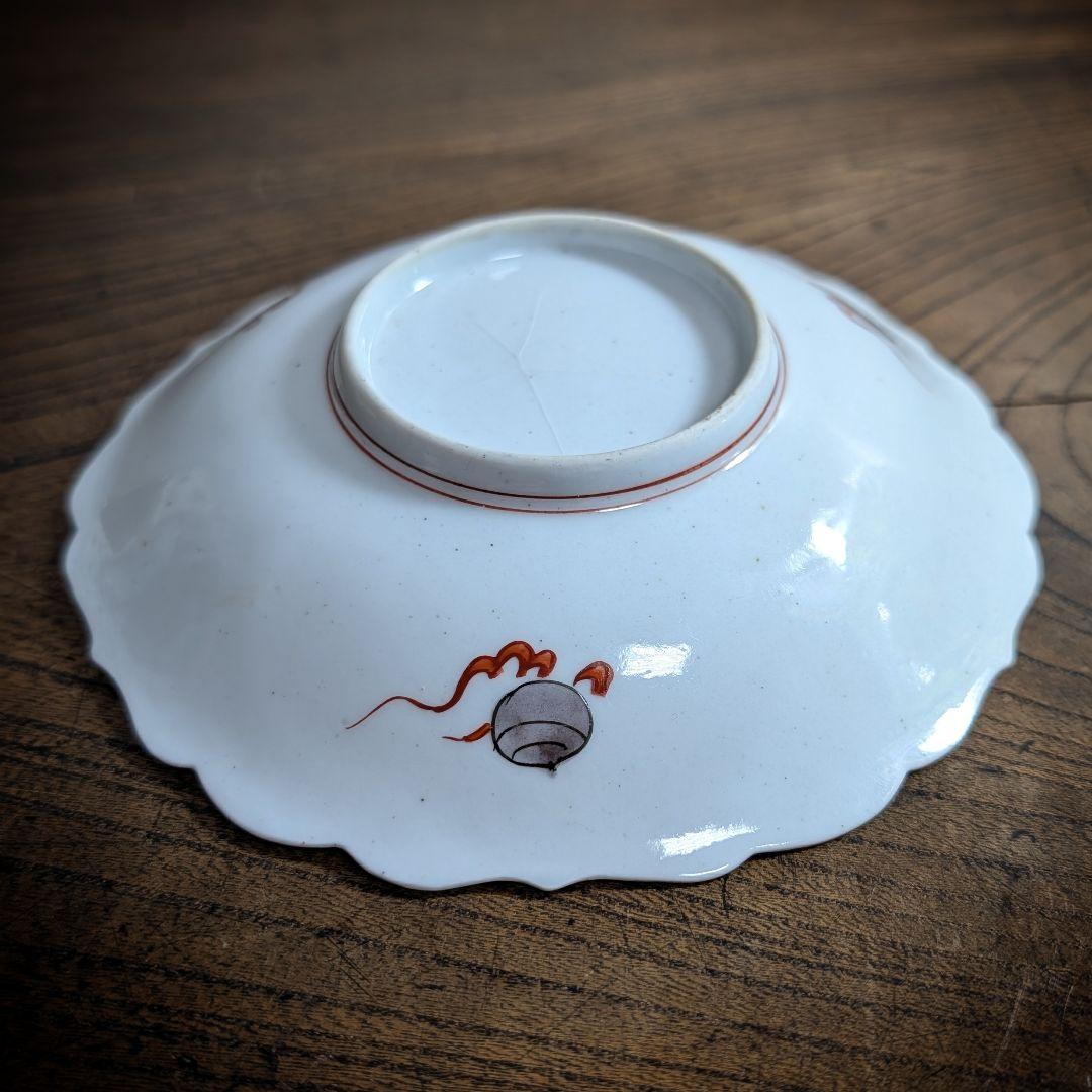 明治　九谷　陽刻金彩　輪花皿 寿老人　唐子図　鳳凰龍雲　稀少景色
