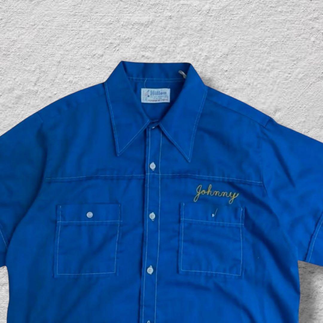 ヒルトンボーリングシャツ70s刺繍USA製チェーンステッチvintage古着M