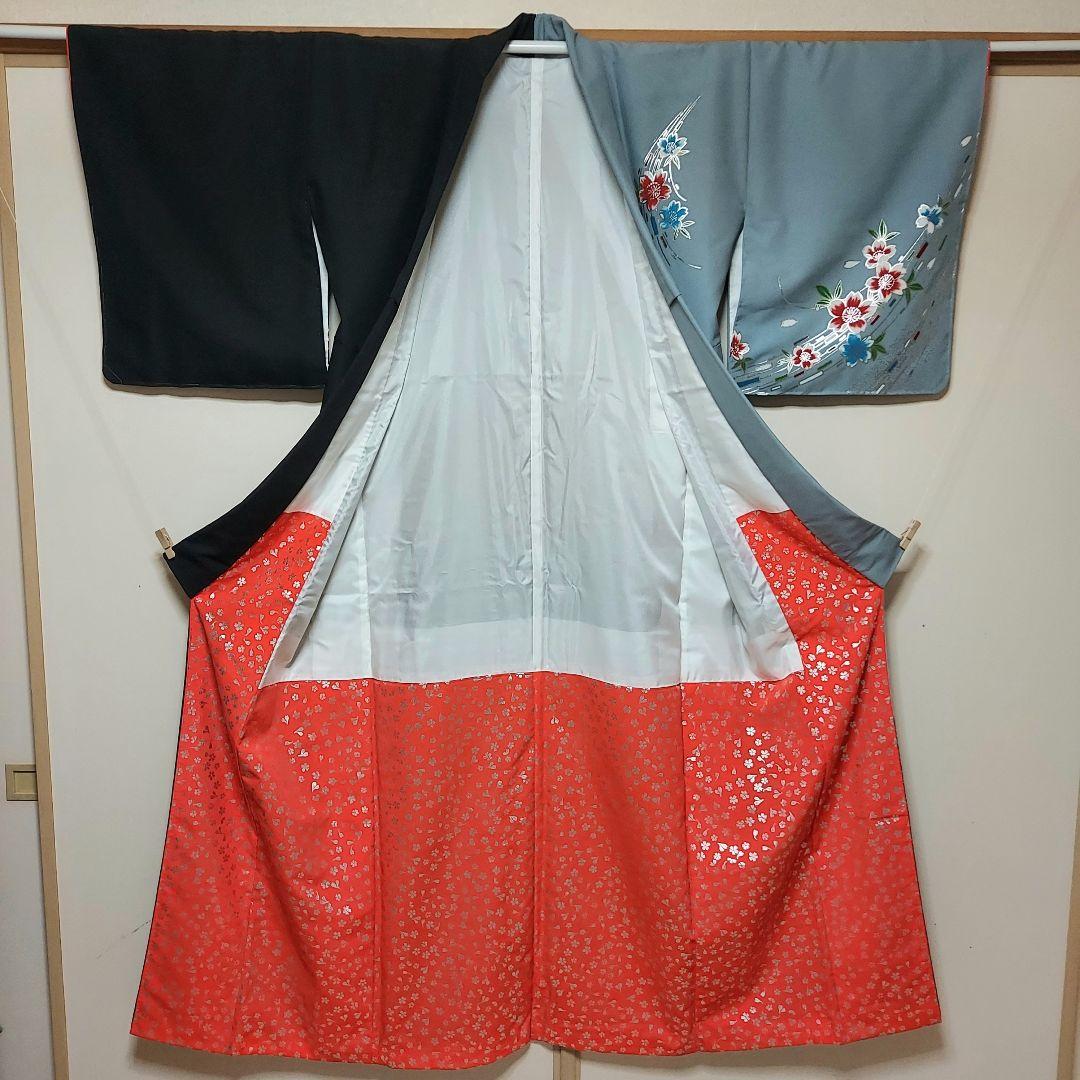 未使用品　舞台衣裳　着物　袷　八掛　ふき綿仕立　仕付け糸　裄65　丈156.5