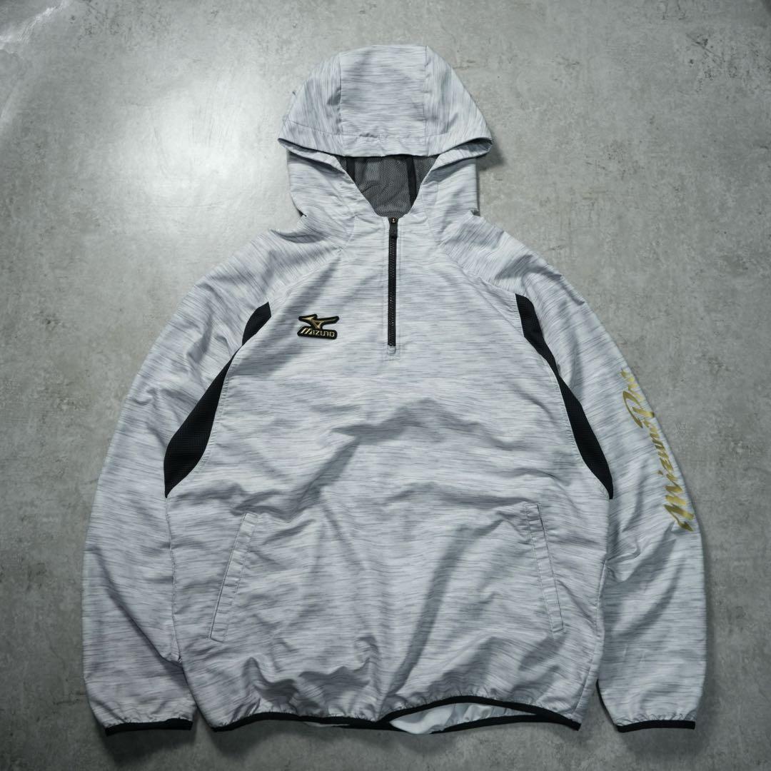 極美品 MIZUNO PRO ミズノプロ パーカー ハーフジップ グレー 野球