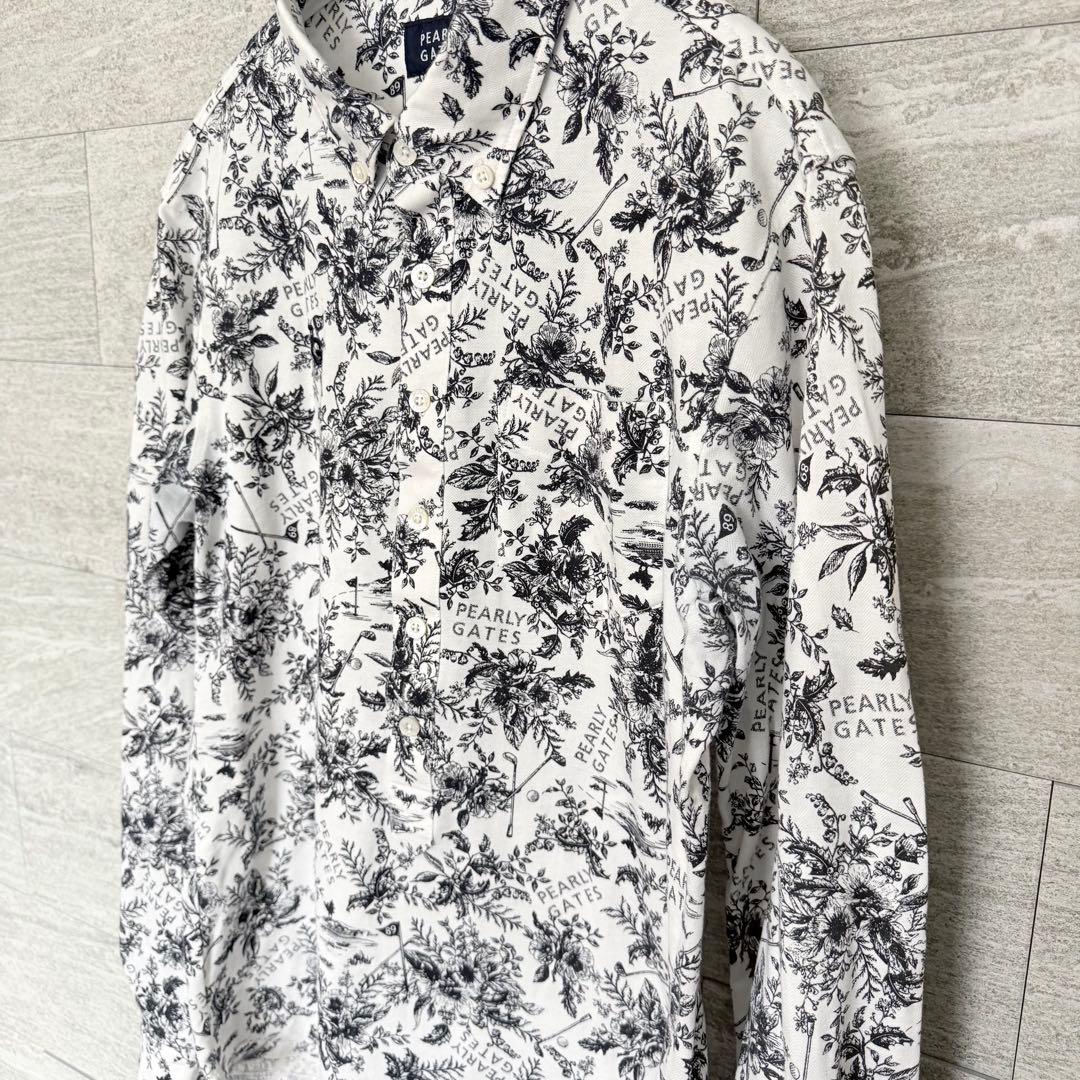 パーリーゲイツ 長袖シャツ 花柄 ボタンダウン メンズMサイズ