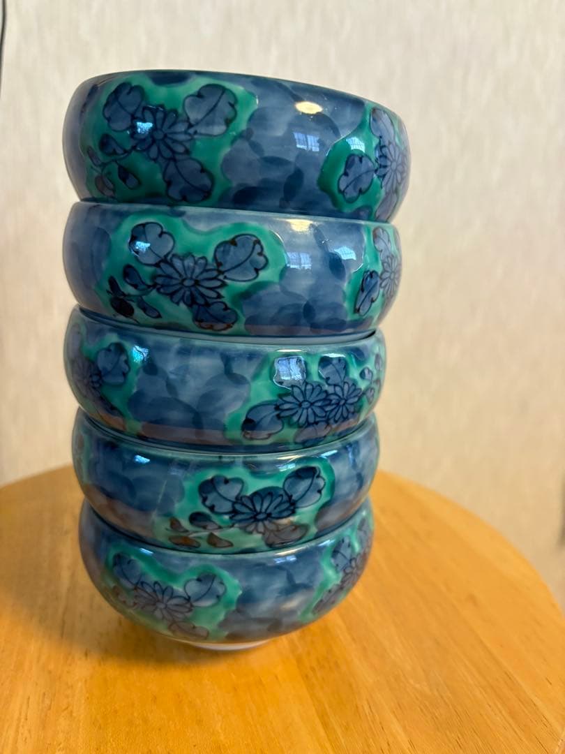 源右衛門窯/青彩菊絵取鉢5客/飾鉢/菓子鉢/懐石道具/
