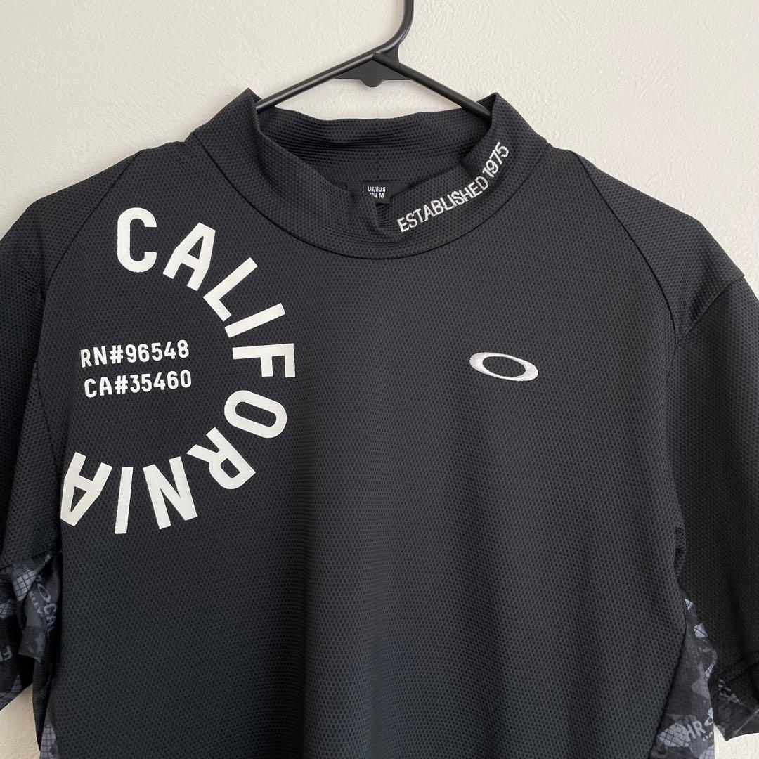 新品 オークリー ゴルフ モックネックシャツ 半袖 総柄 黒 M