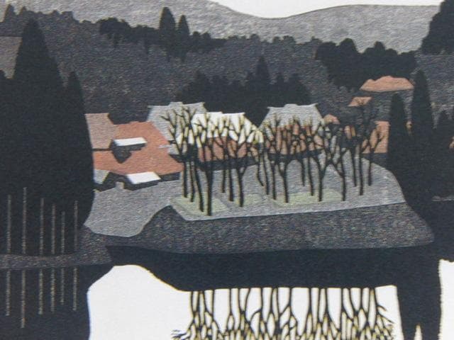 斎藤清、【只見川・会津柳津（１）】、希少な大判額装用画集より、美品