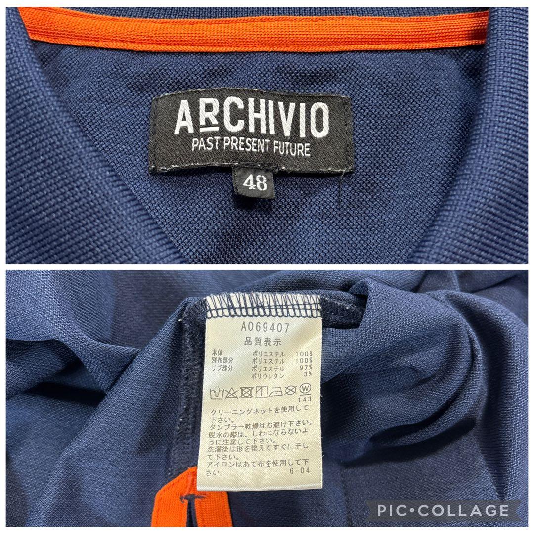 アルチビオ　半袖ポロシャツ　ネイビー　48 L バックロゴ　オレンジポケット