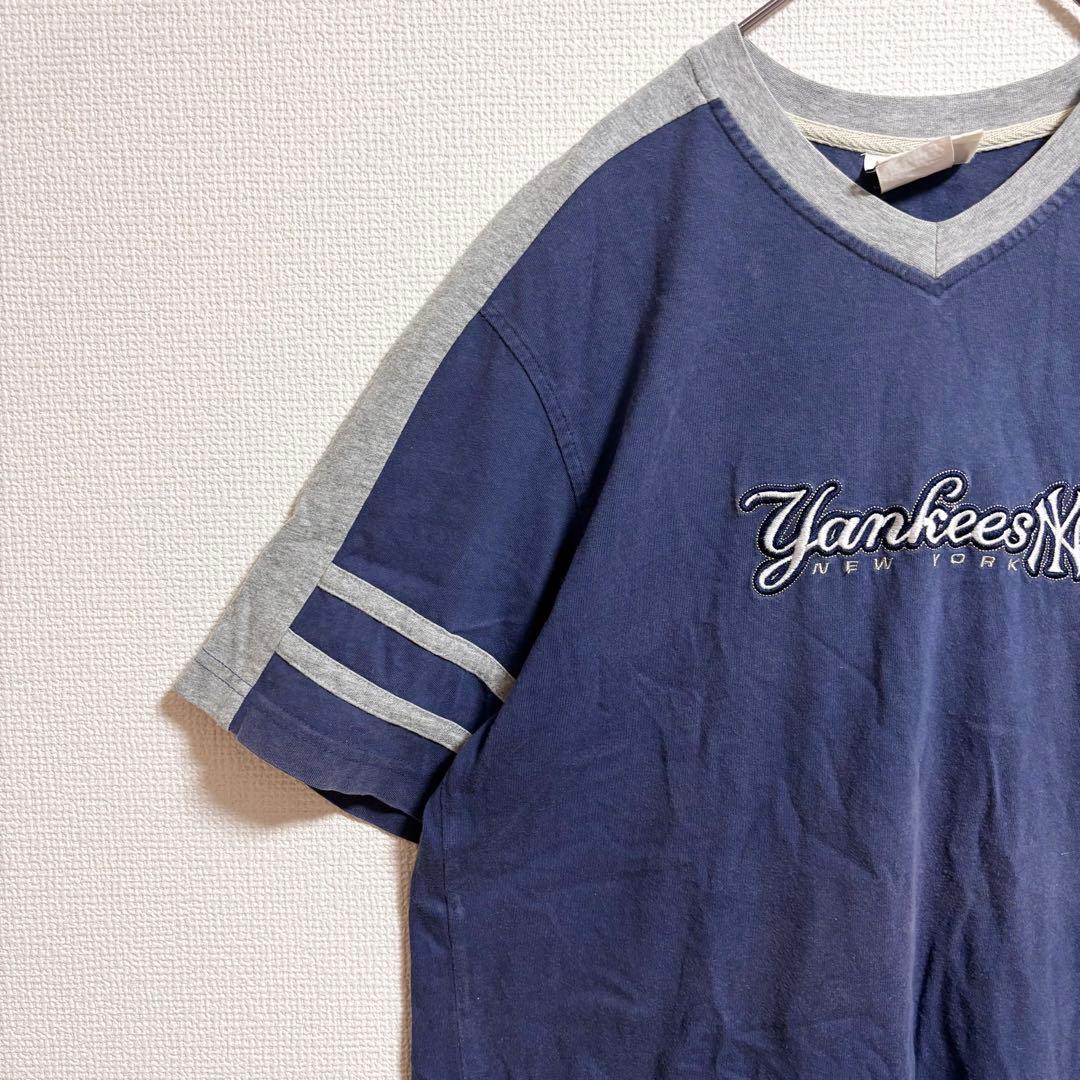 c580 NYヤンキース 刺繍ロゴ 切替デザイン Tシャツ XL ストリート野球