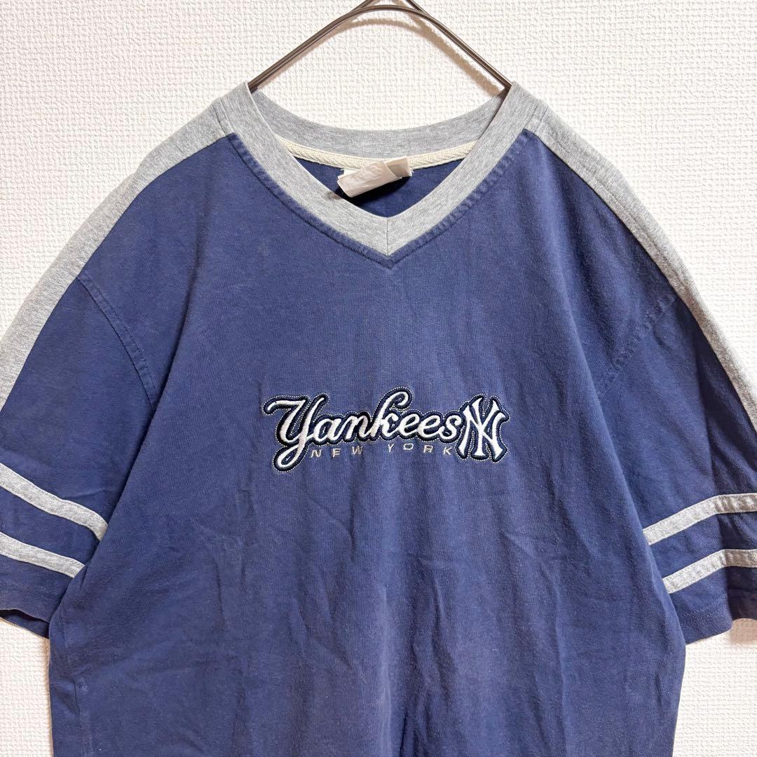 c580 NYヤンキース 刺繍ロゴ 切替デザイン Tシャツ XL ストリート野球