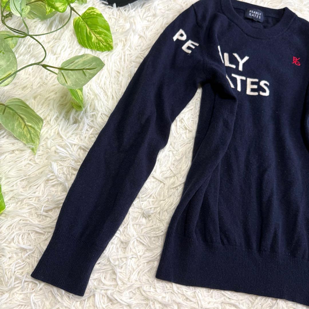 【パーリーゲイツ】美品 ニットセーター カシミヤ混 ネイビー 1 レディース