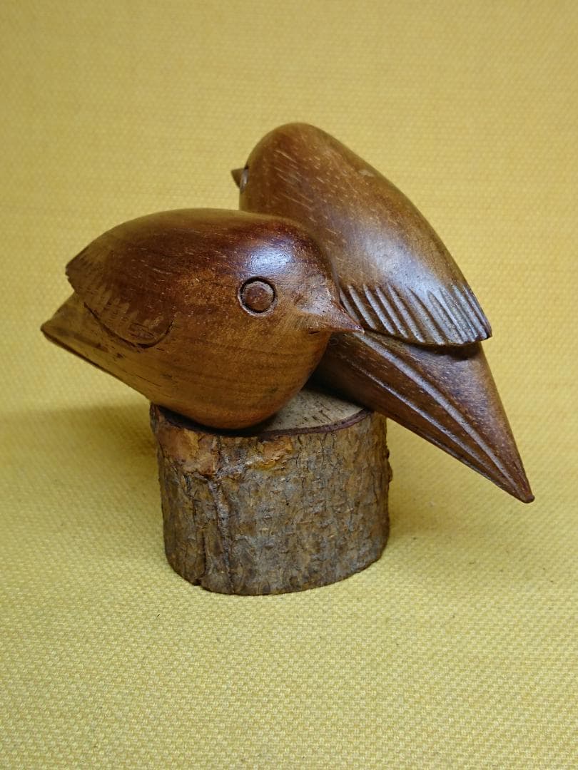 【美品】とり　鳥　木彫　オブジェ　置物　インテリア　工芸品　美術品　A2913