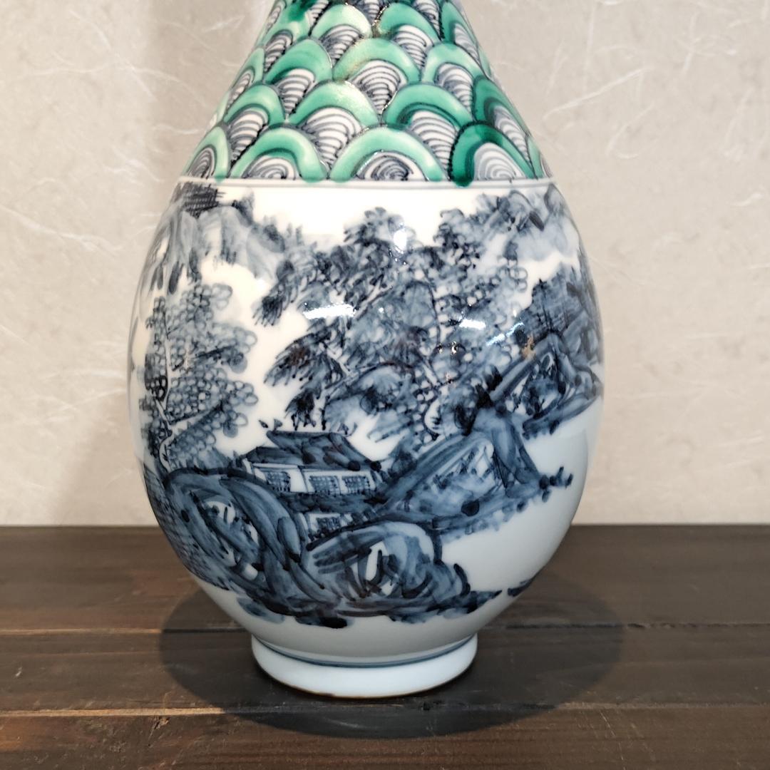 【新品・未使用】花瓶　青海波山水花生　京都　清水焼　花入