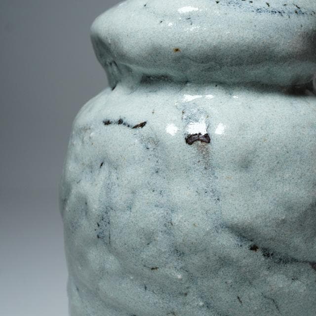 清水保孝　灰釉指頭文花瓶　共箱　花入　茶道具　インテリア