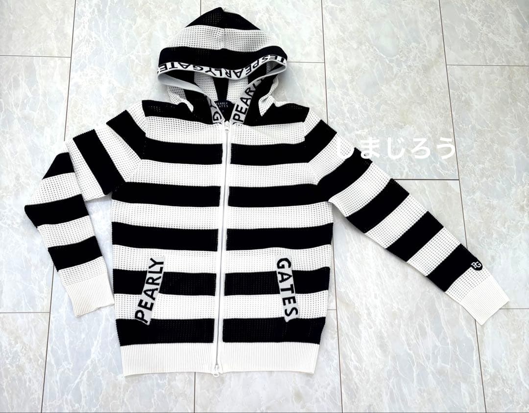 美品　PEARLY GATES メッシュニットパーカー 4 ホワイト×ネイビー