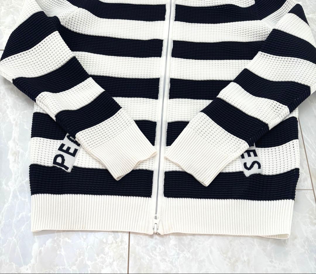 美品　PEARLY GATES メッシュニットパーカー 4 ホワイト×ネイビー