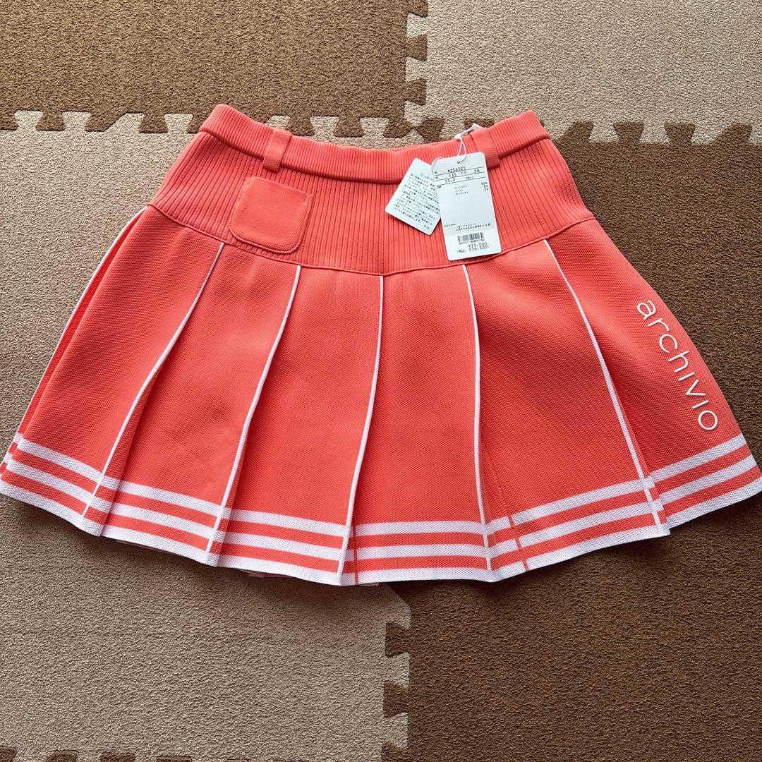 archivio ピンク オレンジプリーツスカート 38