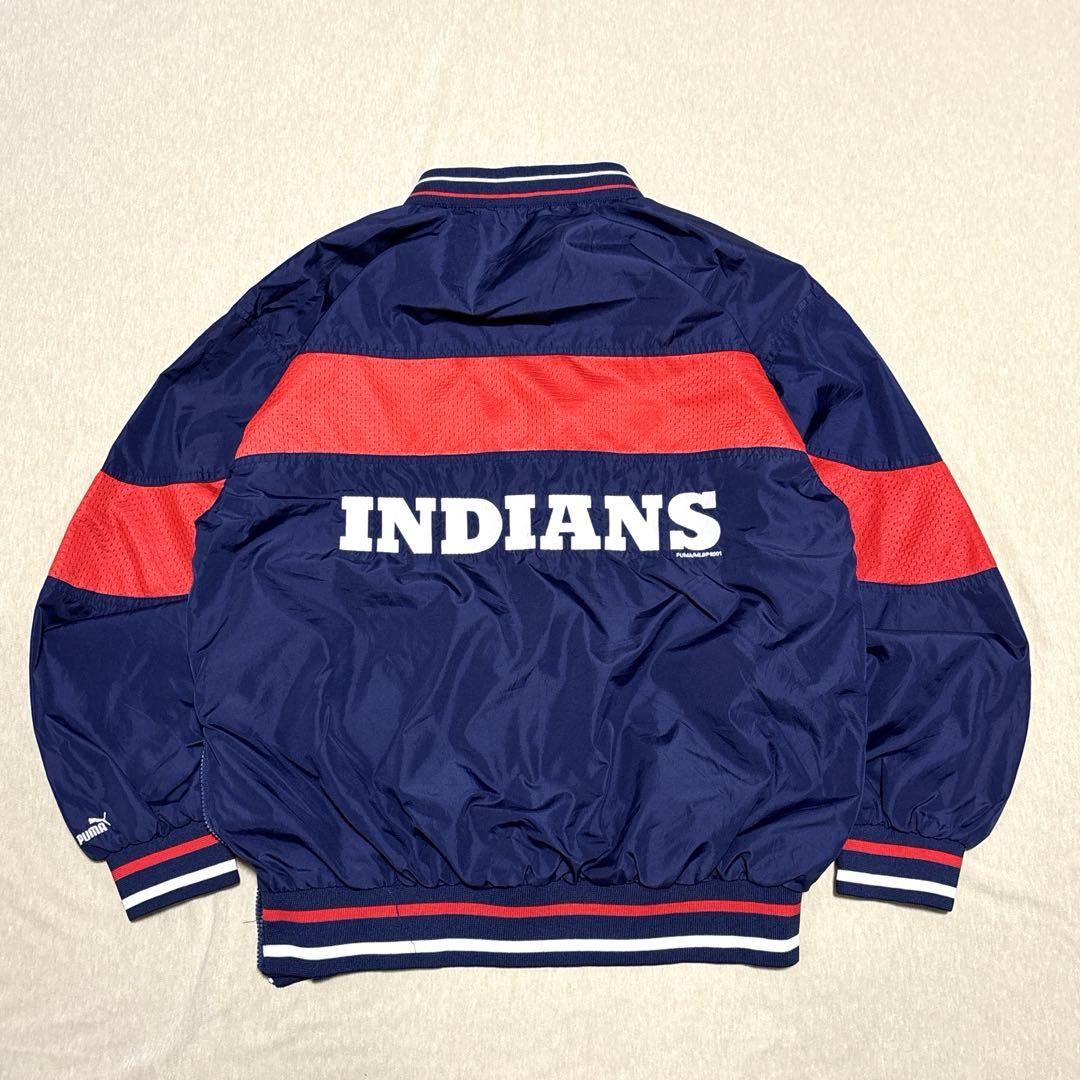 00s US古着MLB INDIANS ナイロンプルオーバーM 紺・赤　プーマ