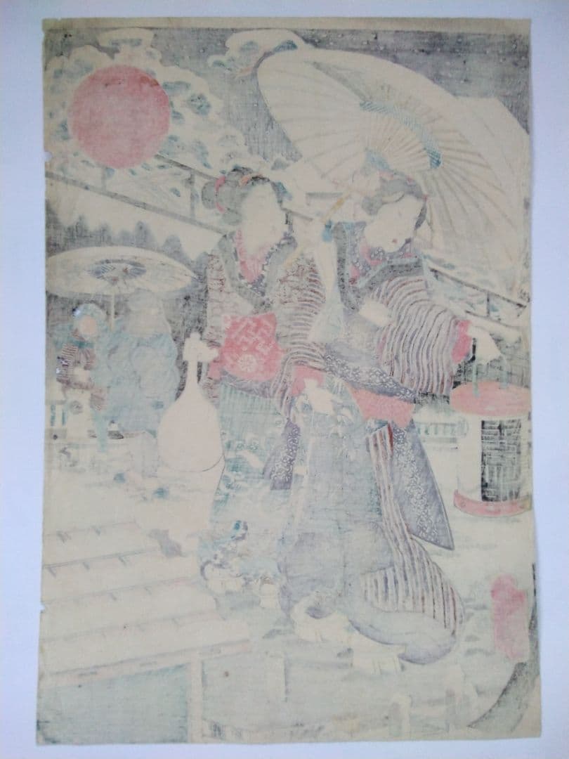 浮世絵 　初雪粧ひ乃夕景色　香蝶楼　国貞　３枚続