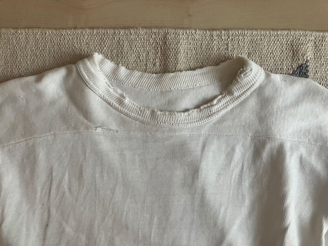 50s UNKNOWN 無地　コットン　フットボールTシャツ　ボロ　白