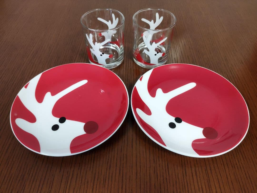 クリスマスプレート4枚＆グラス4個セット キャトルセゾン