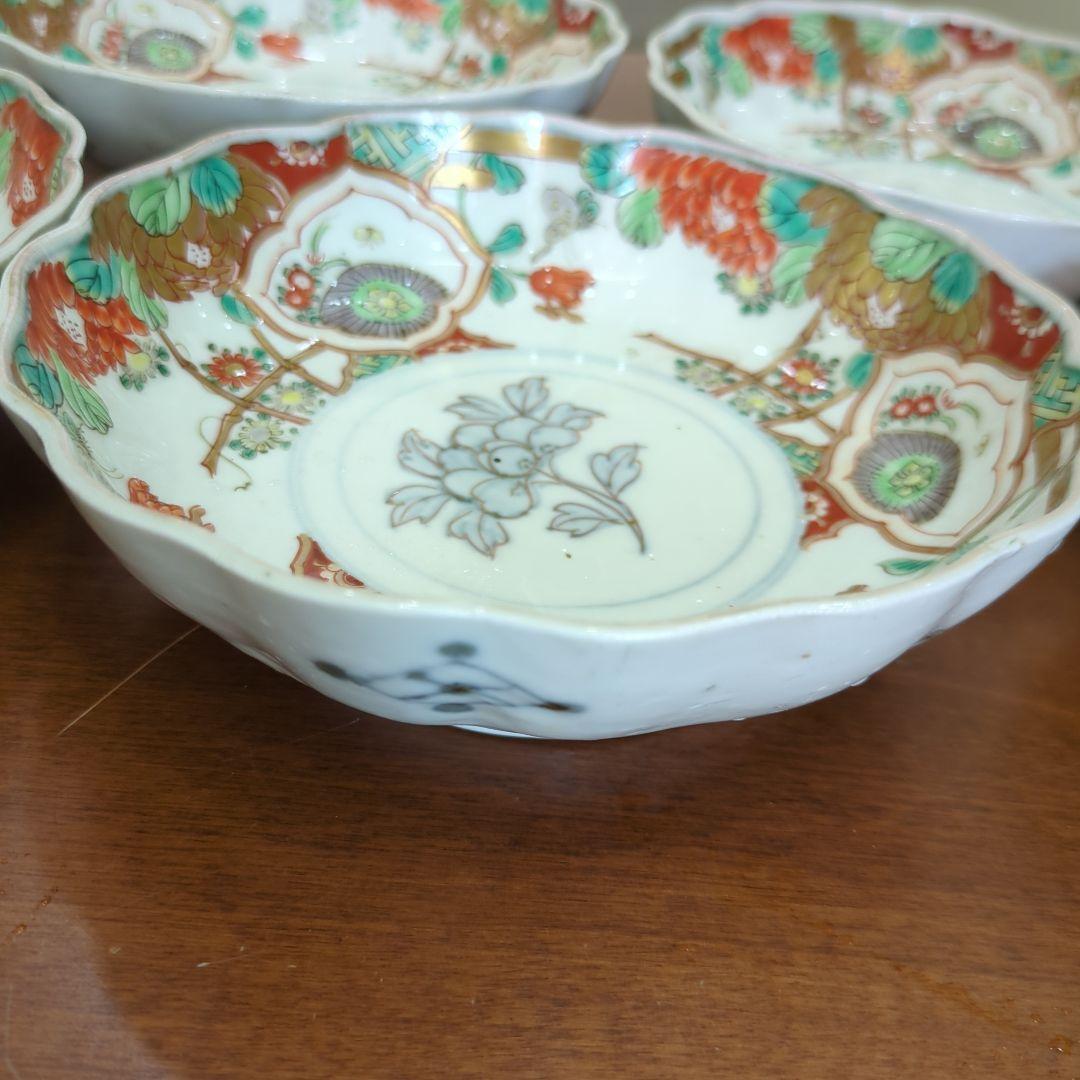 骨董　伊万里　色絵　金彩　器　なます皿　皿　花尽くし　5枚〜