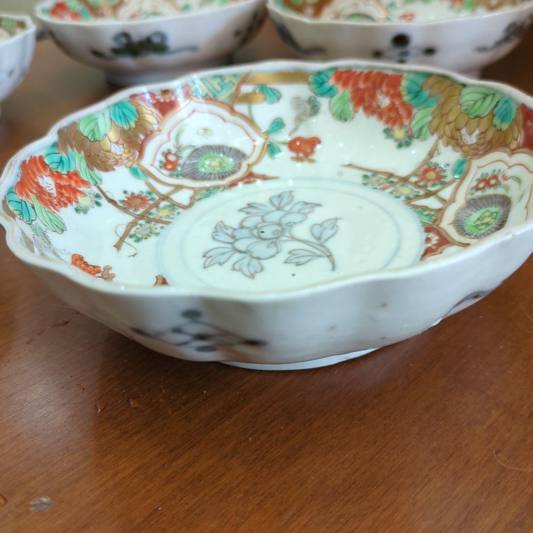 骨董　伊万里　色絵　金彩　器　なます皿　皿　花尽くし　5枚〜
