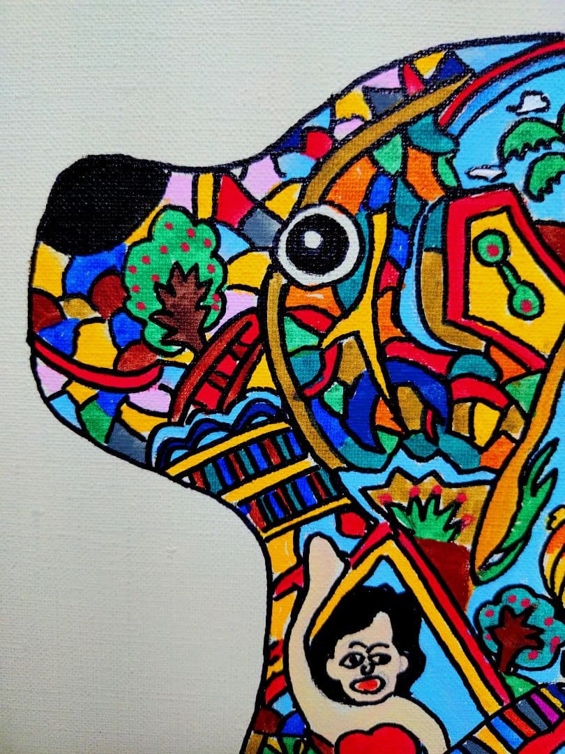 【F6号】ジミー大西【Dog】手描き/表裏サイン有り/油彩/アクリル/絵画/額縁