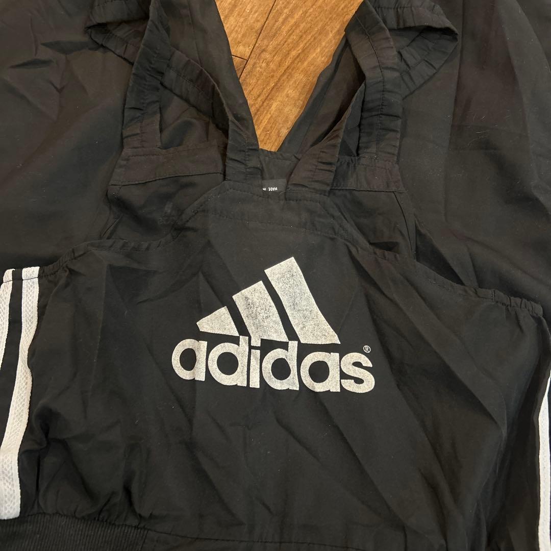 adidas ブラック ストライプ オーバーオール