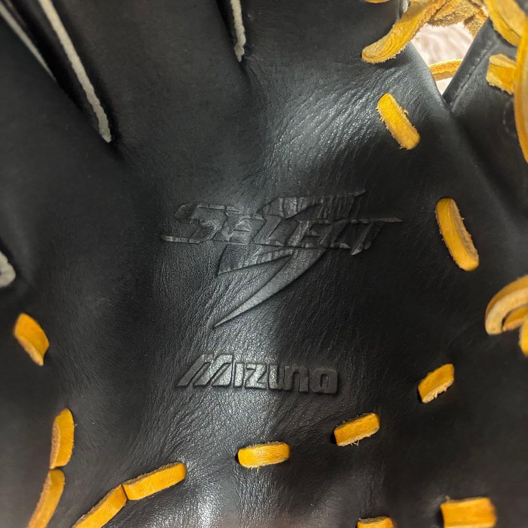 美品 Mizuno 軟式グローブ 左利き用黒/黄　せレクトナイン 野手用