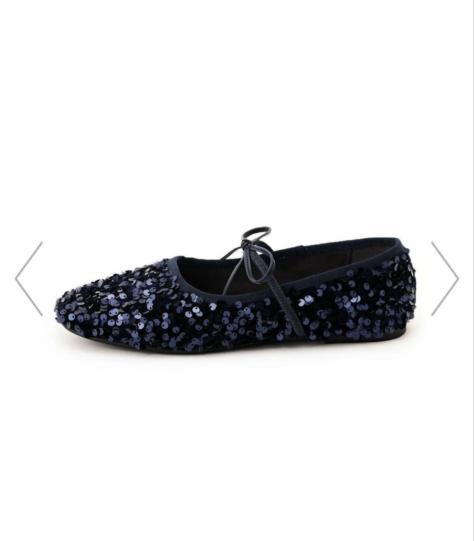 美品　SY united arrows スパンコール バレエシューズ　ネイビー