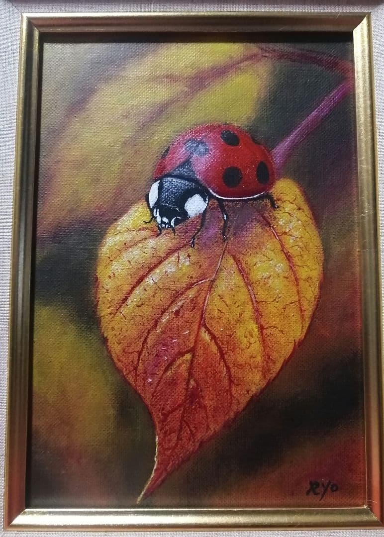 絵画　アクリル絵　額縁　キャンバス アクリル絵の具　画材　てんとう虫　原画